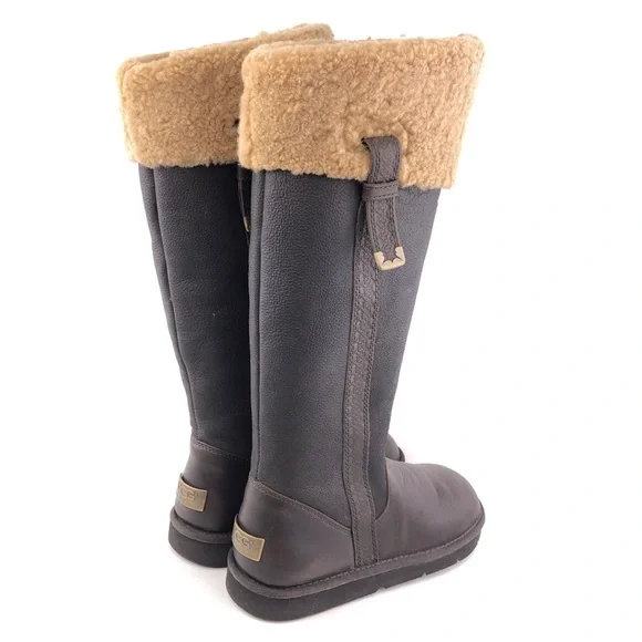 UGG Locarno Brown Leather Tall Winter Boots 8 - Picture 5 of 15